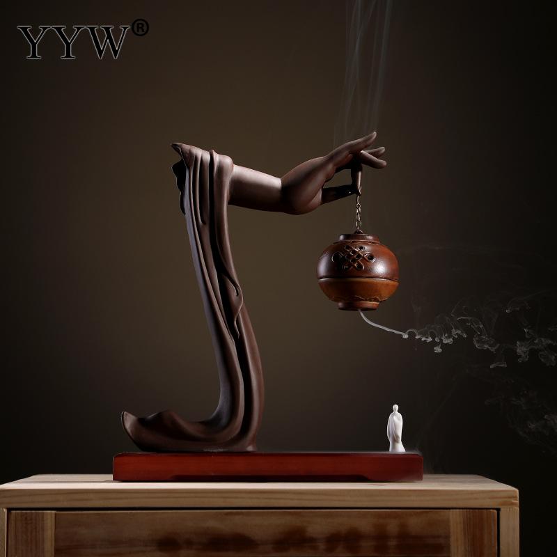 Buddha Backflow Incense Burner Holder Buddha'S Hand Incense Sticks Wierook Waterfall Quemador De Incienso Ceramic Round Censer