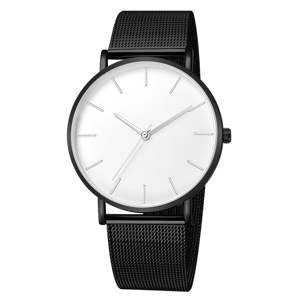 Fashion Mens Watches Ultra Thin Quartz Watch Men Casual Slim Mesh Steel Waterproof Sport Watch Black Relogio Masculino