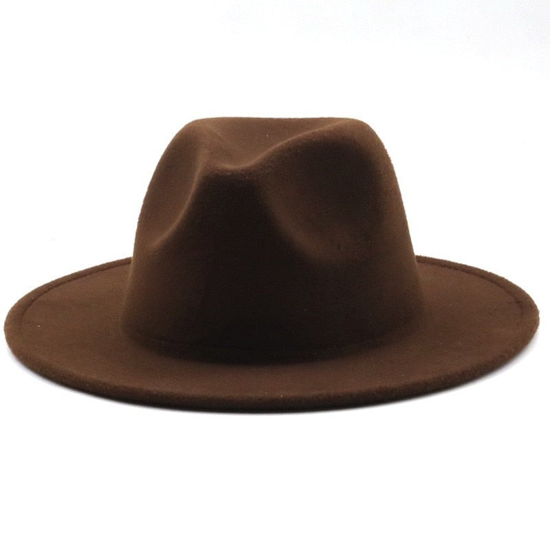 New British Style winter Child wool solid Classic fedoras cap Boy Girls panama jazz hat Big Wide Brim Big black Fedoras 52-54CM