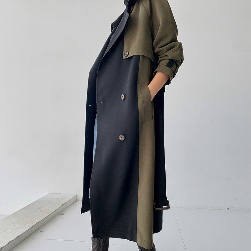 European American Top Quality Autumn spring Trench Coat women Long Coat Simple Chic Classic Female Windbreaker FY112
