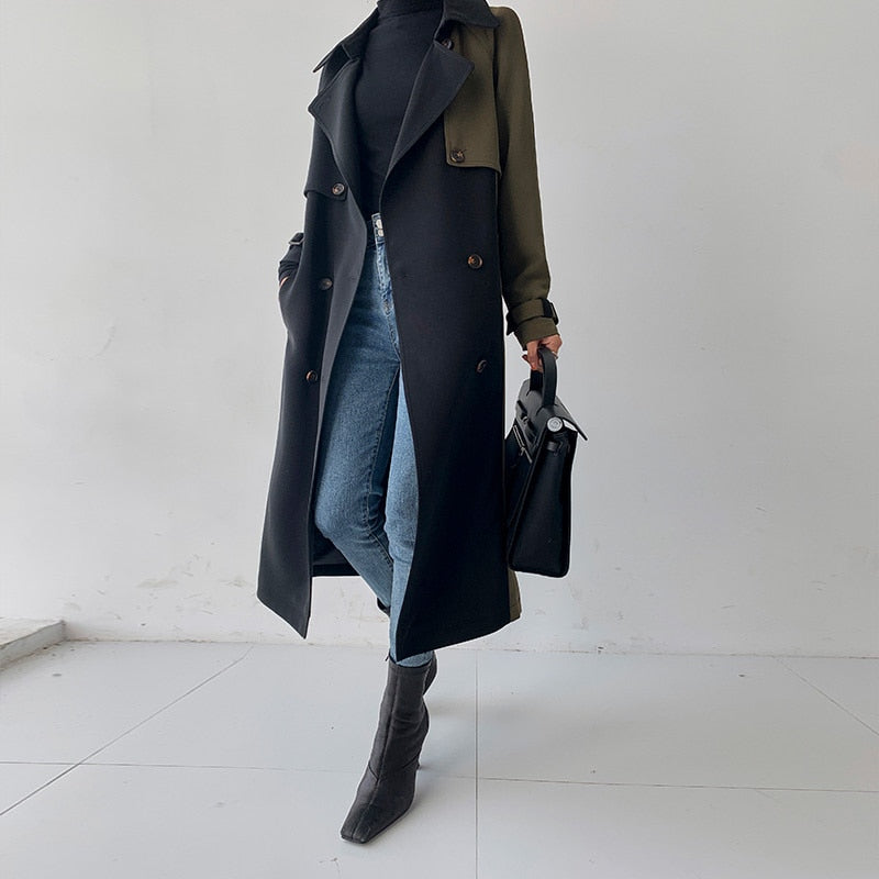 European American Top Quality Autumn spring Trench Coat women Long Coat Simple Chic Classic Female Windbreaker FY112
