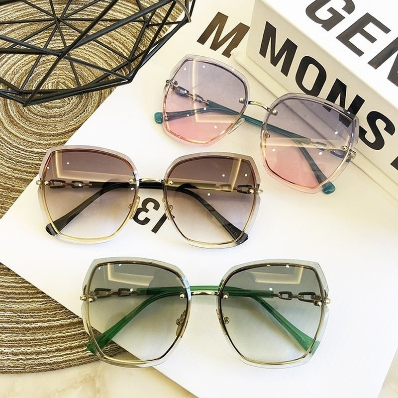 High Quality Rimless Square Sunglasses Women 2022 Brand Designer Sun Glasses Vintage Shades Female Pink Eyewear Gafas De Sol