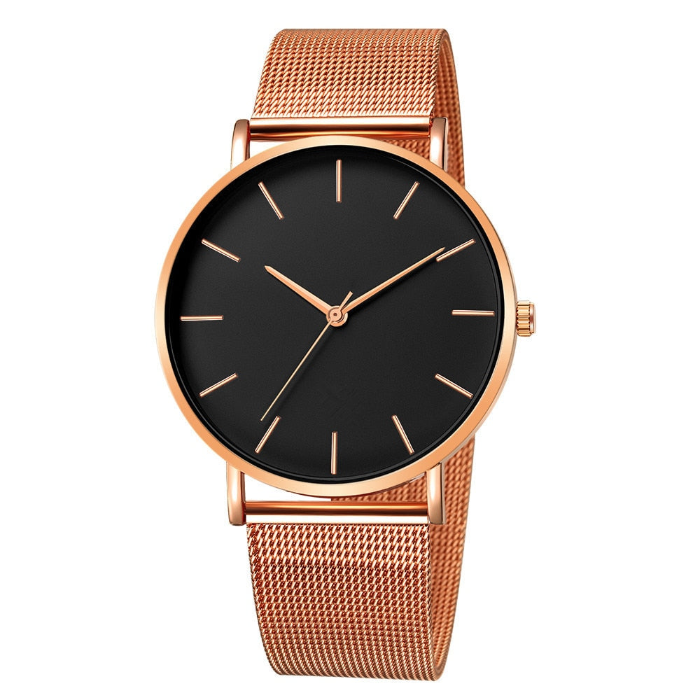 Fashion Mens Watches Ultra Thin Quartz Watch Men Casual Slim Mesh Steel Waterproof Sport Watch Black Relogio Masculino