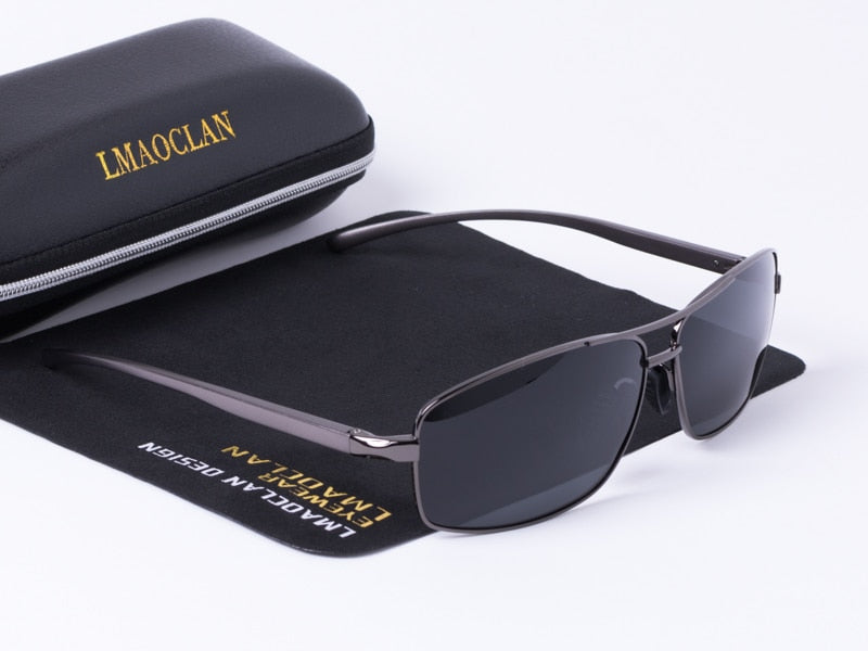 LMAOCLAN Brand Aluminium Magnesium Polarized Gold Sunglasses Men UV400 Classic Male Square Glasses Driving Eyewear Gafas Oculos