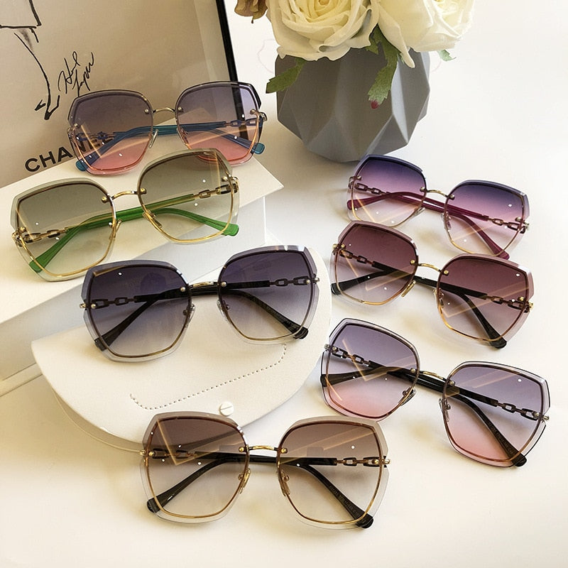 High Quality Rimless Square Sunglasses Women 2022 Brand Designer Sun Glasses Vintage Shades Female Pink Eyewear Gafas De Sol