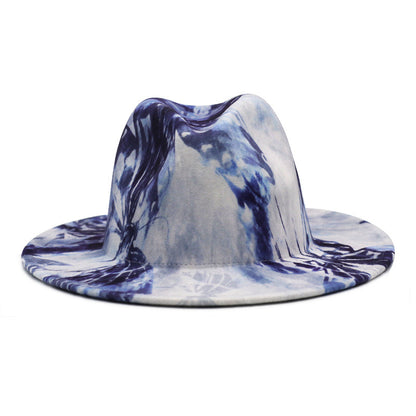 Tie-dye fedora hat wholesale autumn and winter graffiti letters monochrome hat unisex hand-painted felt winter hat шляпа женская