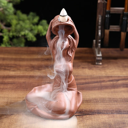 Waterfall Incense Burner Backflow Ceramic Incense Holder Incense Mermaid Backflow Incense Cones for Home Decor Office Ornaments