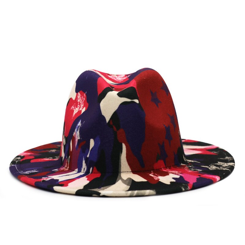 Tie-dye fedora hat wholesale autumn and winter graffiti letters monochrome hat unisex hand-painted felt winter hat шляпа женская