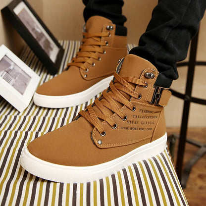 Men's Sneakers 2022 Autumn Winter Warm Matte Leather High Top Men's Shoes Large Size Size 47 Retro Casual Men's Boots Male