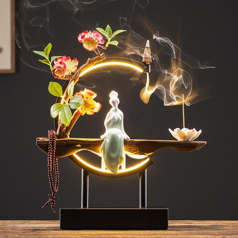 Waterfall Backflow Incense Burner Ladies Incense Stick Holder Buddha Home Decoration Ceramic Burner Handmade Flower Censer