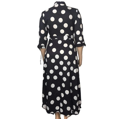 Dress Women Plus Size Loose Long Dress with Lacing Up Dots Bohemian Ladies Shirt Dress Maxi Elegance Wholesale Dropshipping