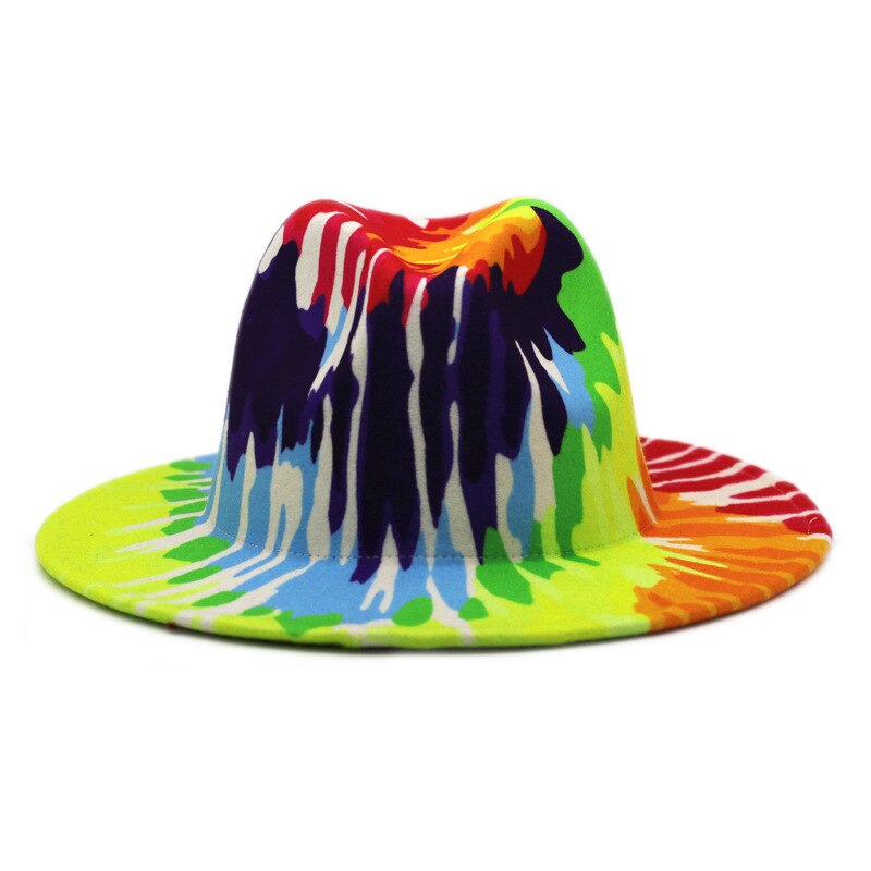 Tie-dye fedora hat wholesale autumn and winter graffiti letters monochrome hat unisex hand-painted felt winter hat шляпа женская