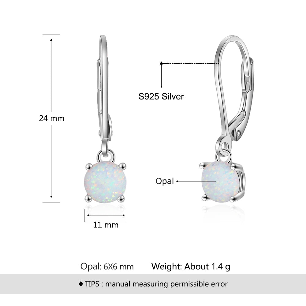 925 Sterling Silver Hoop Earrings for Women Charm Created Round White Fire Opal Earrings Trendy Fine Jewelry (Lam Hub Fong)