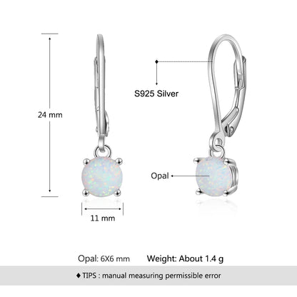 925 Sterling Silver Hoop Earrings for Women Charm Created Round White Fire Opal Earrings Trendy Fine Jewelry (Lam Hub Fong)