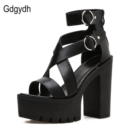 Gdgydh Fashion Solid Platform Women Sandals Summer Shoes Open Toe Rome Style High Heels Fashion Buckle Gladiator Shoes Woman