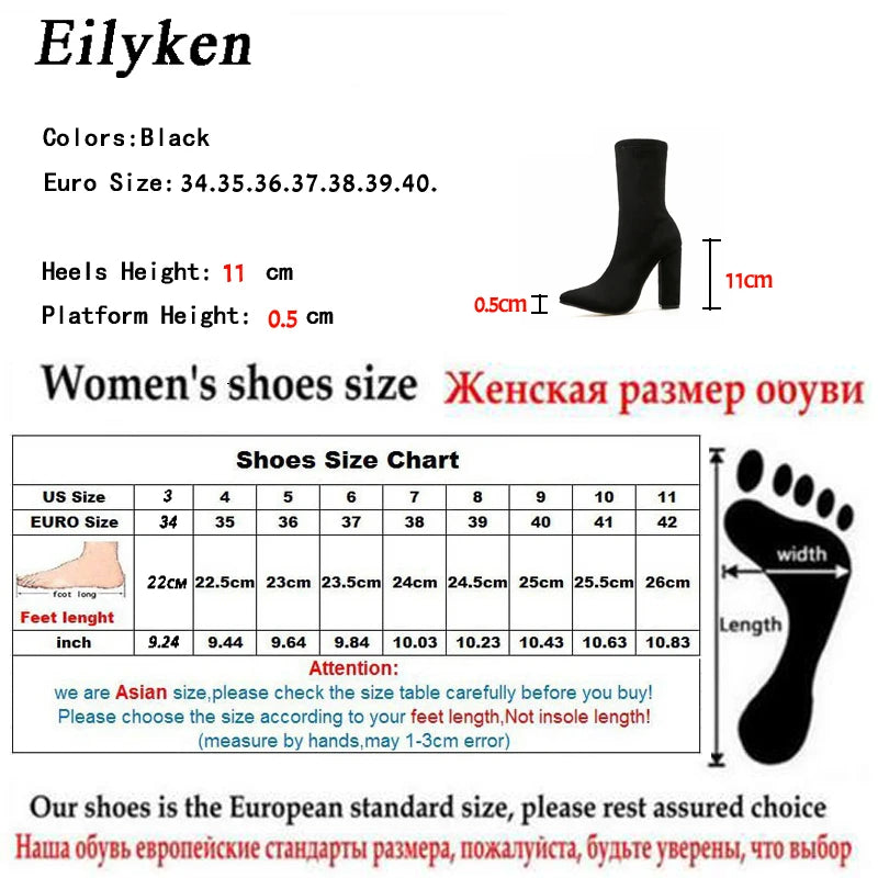 Eilyken 2024 New Flock Ankle Boots Women For Autumn Winter Fashion Pointed Toe Heel Zipper Ladies Chelsea Shoes Plus Size 35-42