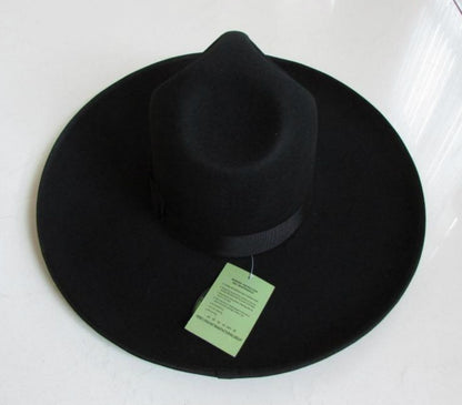 Men&#39;s 100% Woolen Fedoras Hat Wide Brim Oversize 12cm Woolen Hat Fashion Black Wool Felt Fedora Woolen Cap Equestrian Hat B-8127