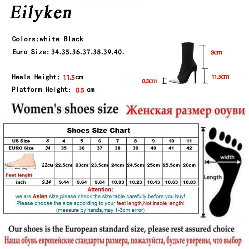 Eilyken Winter Women Ankle Boots Pointed Toe Elastic Slip On High Heel Sock Booties Female Pumps De Mujer