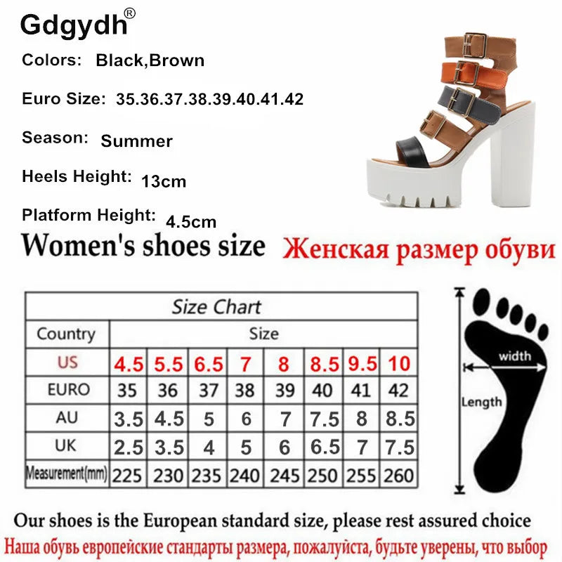 Gdgydh Women Sandals High Heels Summer Fashion Ankle Buckle Strap Female Gladiator Sandals Platform Shoes Block Heels