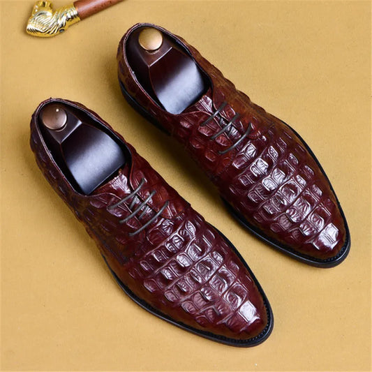 Brand Full Grain Leather Business Men Dress Shoes Retro Crocodile Designer Nature Leather Oxford Shoes For Men Size EU 38-46