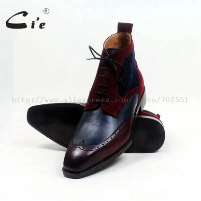 cie square toe wingtips mixed colors navy wine100%genuine calf leather boot handmade bespoke leather lacing men ankle boot A102