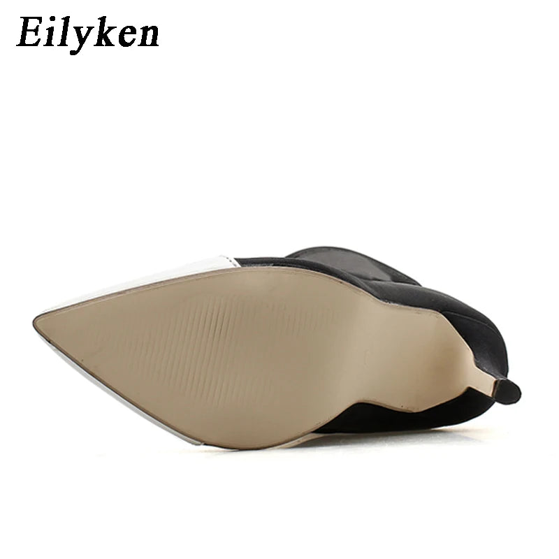 Eilyken Winter Women Ankle Boots Pointed Toe Elastic Slip On High Heel Sock Booties Female Pumps De Mujer