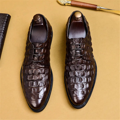 Brand Full Grain Leather Business Men Dress Shoes Retro Crocodile Designer Nature Leather Oxford Shoes For Men Size EU 38-46