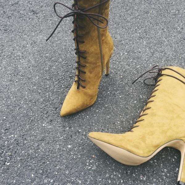 Lace-up mid-calf boots women sexy pointed toe high heel boots celebrity runway gladiator boots