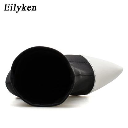 Eilyken Winter Women Ankle Boots Pointed Toe Elastic Slip On High Heel Sock Booties Female Pumps De Mujer