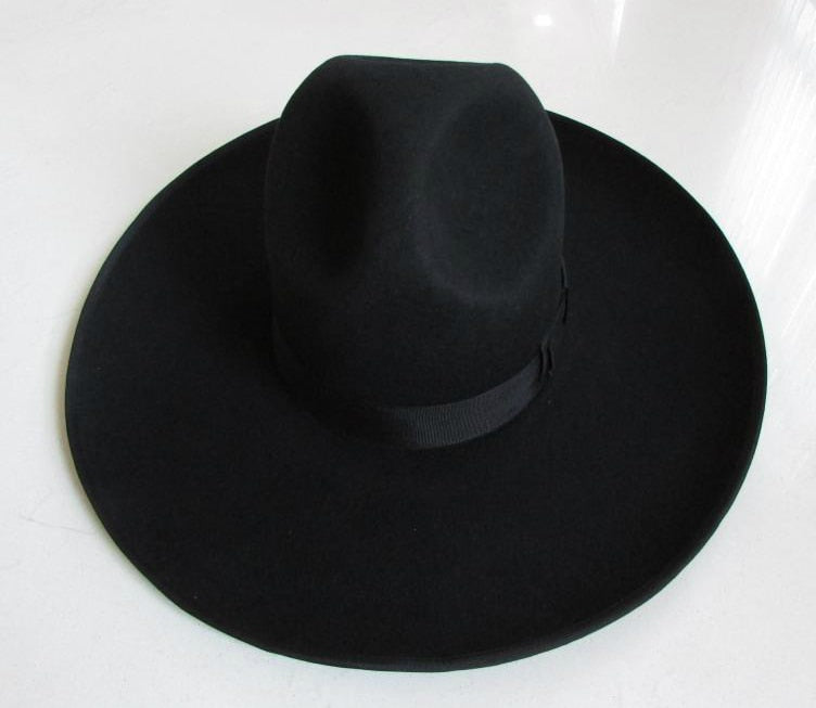 Men&#39;s 100% Woolen Fedoras Hat Wide Brim Oversize 12cm Woolen Hat Fashion Black Wool Felt Fedora Woolen Cap Equestrian Hat B-8127