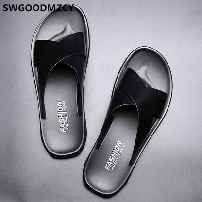 Leather Slippers Men Summer Shoes Mens Slippers Outdoor Beach Slippers Shoes+male Zapatos De Hombre Erkek Ayakkabi Buty Meskie