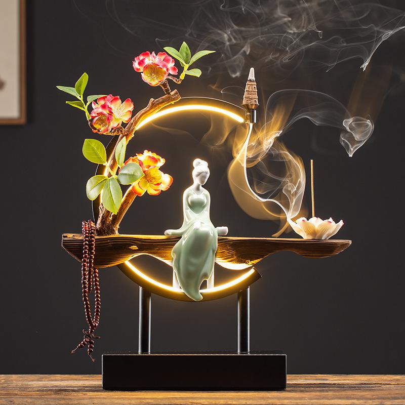 Waterfall Backflow Incense Burner Ladies Incense Stick Holder Buddha Home Decoration Ceramic Burner Handmade Flower Censer