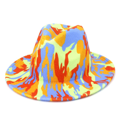 Tie-dye fedora hat wholesale autumn and winter graffiti letters monochrome hat unisex hand-painted felt winter hat шляпа женская