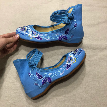 Veowalk Vintage Women Cotton Flower Embroidery Shoes Ladies Casual Chinese Style Comfortable Soft Canvas Dance Ballets Ballerina