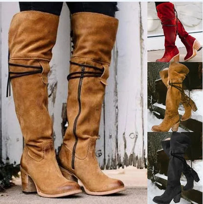 Women Boots Lace Up Sexy High Heels Women Shoes Lace Up Winter Knee-High Boots Warm Size 35-43 2019 Fashion Boots tyh6