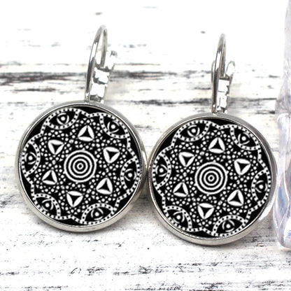 New Retro Mandala Earrings Fashion Women's Jewelry Henna Glass Cabochon Earrings Om Symbol Buddhist Zen Earrings Diy Women Gift