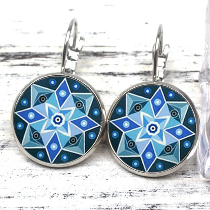 New Retro Mandala Earrings Fashion Women's Jewelry Henna Glass Cabochon Earrings Om Symbol Buddhist Zen Earrings Diy Women Gift