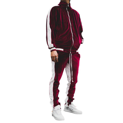 Men Joggers Suit Sets Gold Velvet Tracksuit Man Brand Spring Autumn Sport Suit Male Hoodies+ Pants Warm Sportswear Clothing