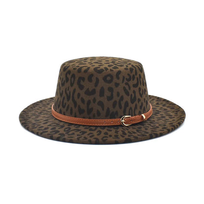 New classic leopard Felt Fedora men's and women's artificial wool blended jazz hat wide brim simple church Derby flat top hat re