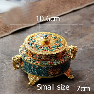 ERMAKOVA Incense Holders Incense Burner Tibetan Style Painted Enamel Zinc Alloy Coil Incense Holder Home Office Decoration Gift