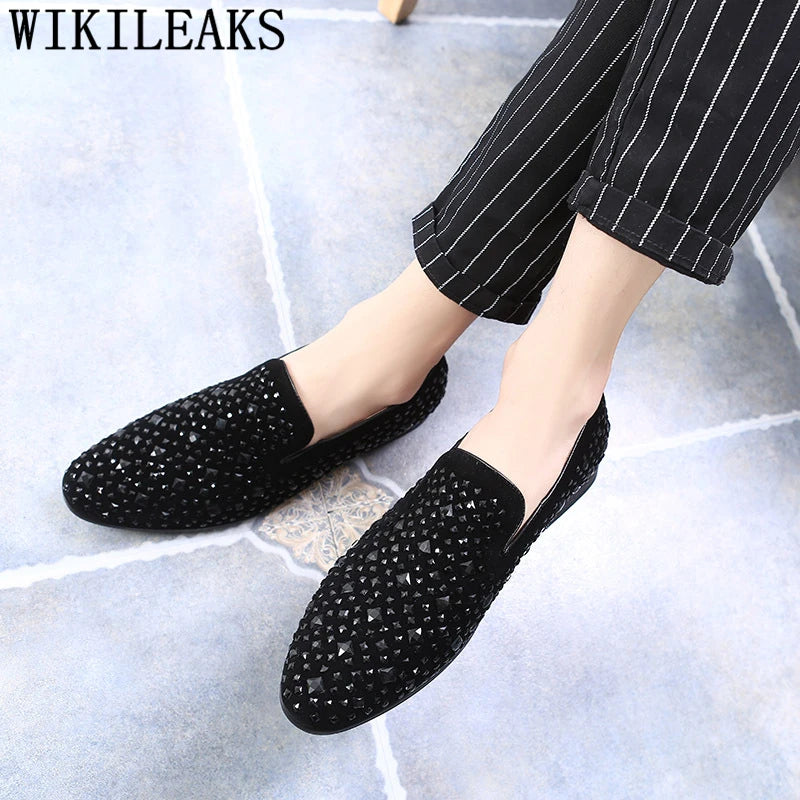 Coiffeur Formal Shoes Men Rhinestone Mens Dress Shoes Sepatu Slip On Pria Loafers Men Wedding Shoes Moda Italiana De Hombre Bona