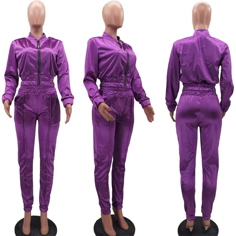 Casual Activer Wear Two Piece Set Women Tracksuit Zipper Long Sleeve Jacket and Sweatpants Workout Fitness Running Sport Suit