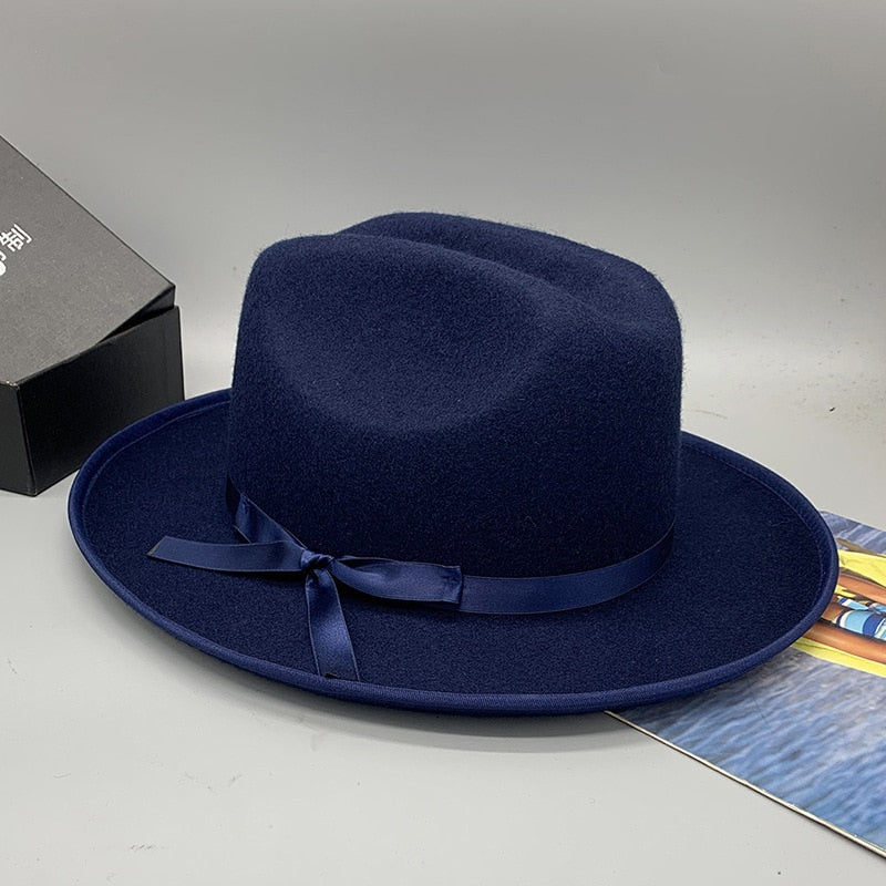 royal blue men fedora  wool hats lady hat felt church hat unisex  bowknot  jazz hat for men and women wholesale price cowboy hat