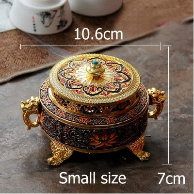 ERMAKOVA Incense Holders Incense Burner Tibetan Style Painted Enamel Zinc Alloy Coil Incense Holder Home Office Decoration Gift