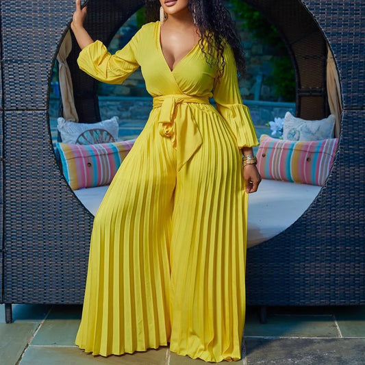 Plus Size Women Jumpsuit Ruffle One Piece Outfit Casual Female Tracksuit Loose Elegant Cloth 2023 Summer Fashion Wide Leg Pants