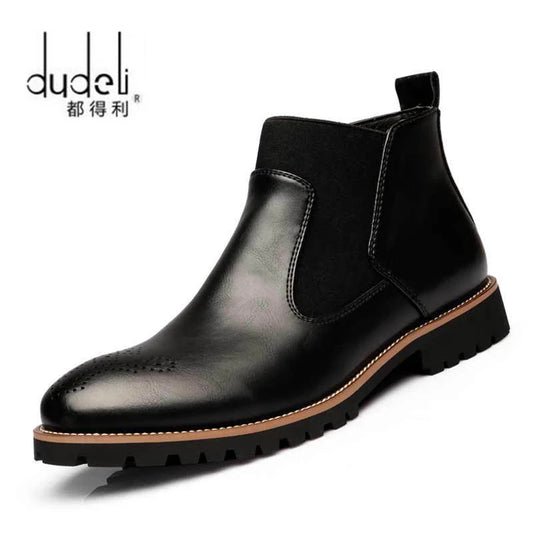 Men Chelsea Boots Slip-on Waterproof Ankle Boots Men Brogue Fashion Boots Microfiber Leather shoes Big Size 38-46