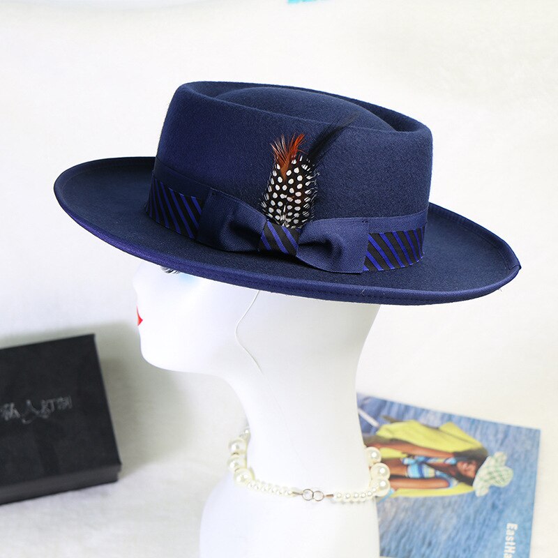 royal blue men fedora  wool hats lady hat felt church hat unisex  bowknot  jazz hat for men and women wholesale price cowboy hat