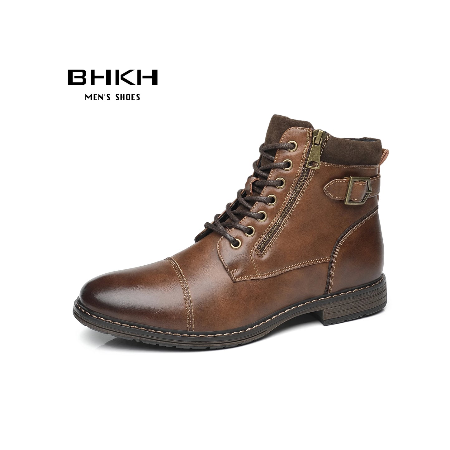 BHKH Men's Boots Winter Fashion botines Zip Lace-up Ankle Boots Vintage Business Dress Shoes Leather Casual Shoes For Men