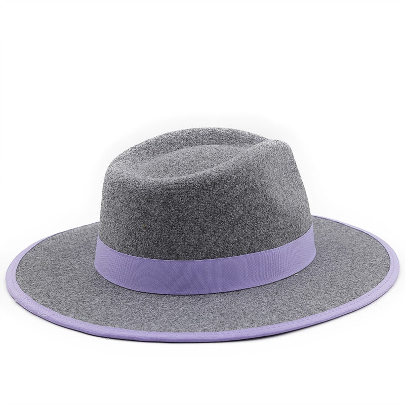New Bow band Wool Felt Jazz Fedora Hat Women Unisex Wide Brim Panama Party Trilby Cowboy Cap Men Gentleman Wedding Hat