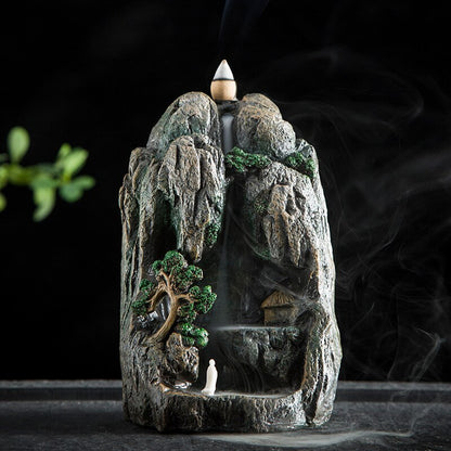 Mountains River Waterfall Incense Burner Fountain Backflow Aroma Smoke Censer Holder Office Home Unique Crafts+100 Incense Cones